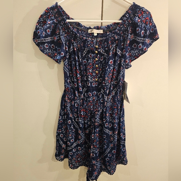 Jolt Womans Medium Blue Print Romper - Picture 1 of 7